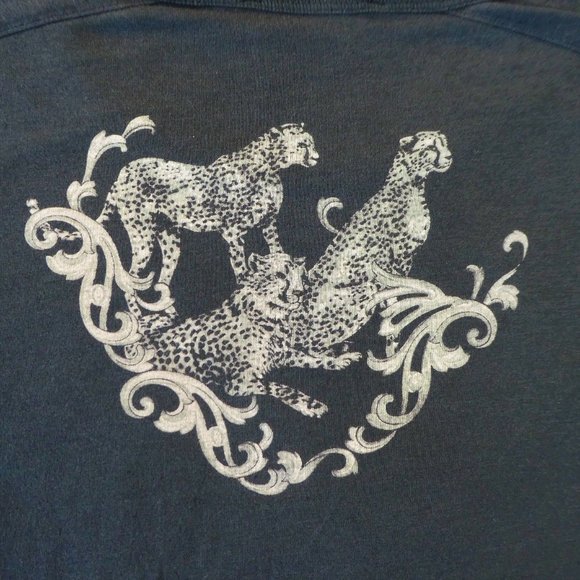 Zara Tee Black Hi Low Animal Cheetahs front & Back Crew Slouchy S - Picture 5 of 7